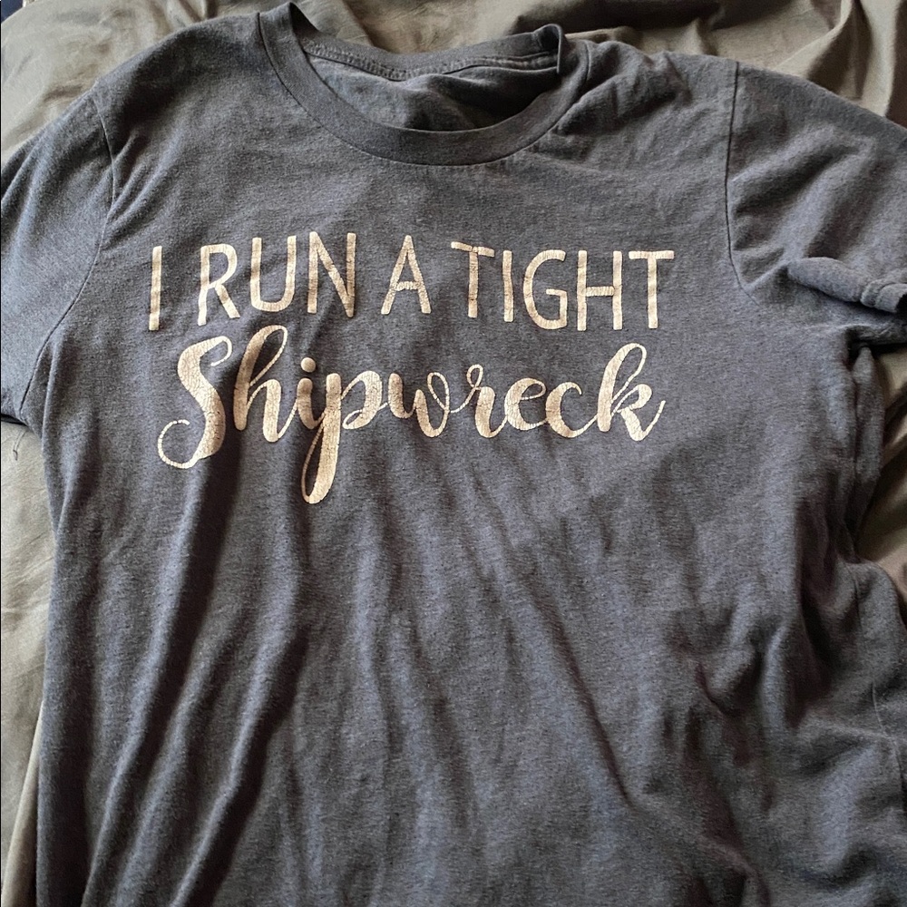 Gray Graphic T-Shirt with Gold Text